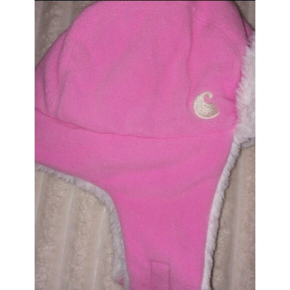 Carhartt Knit Trapper Hat for Infant Toddlers Pink Velcro Closure Winter Hat - Picture 6 of 6
